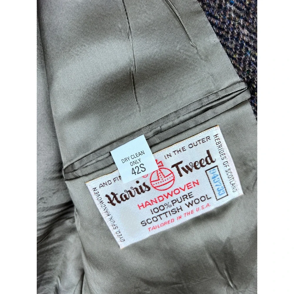 Harris‎ Tweed The Art Co Brown Herringbone Wool Blazer Sport Coat 42 Mens USA